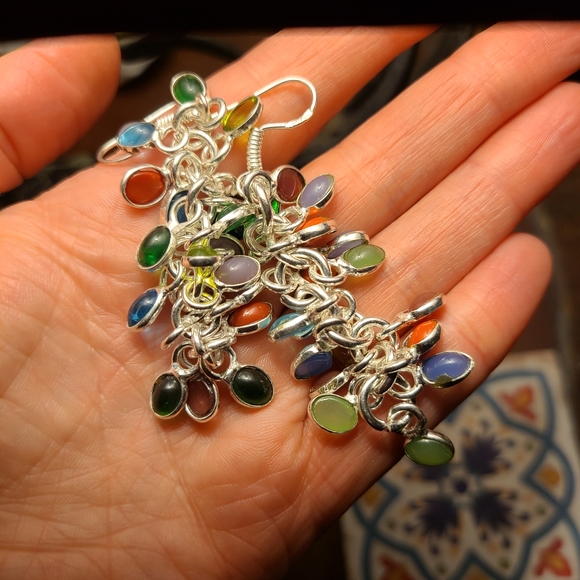 Silver gemstone drop dangle earrings - Picture 3 of 7